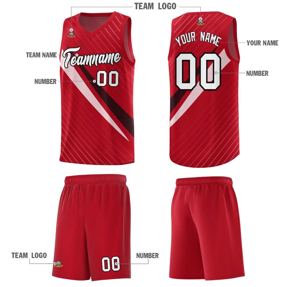 Custom Red Diagonal Pinstripe Pattern Color Block Sports Uniform Basketball Jersey