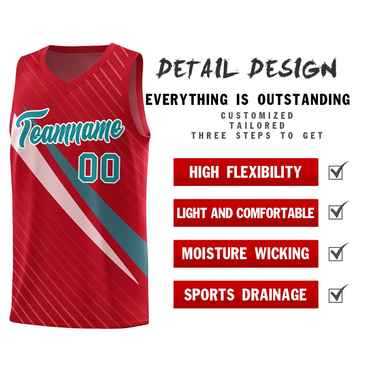 Custom Red Diagonal Pinstripe Pattern Color Block Sports Uniform Basketball Jersey