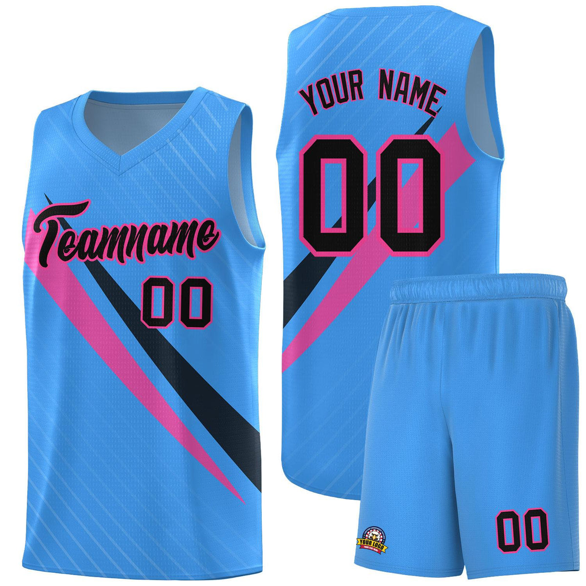 Custom Light Blue Diagonal Pinstripe Pattern Color Block Sports Uniform Basketball Jersey