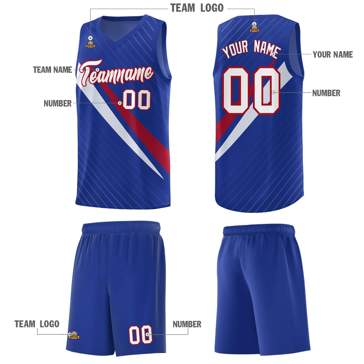 Custom Royal Diagonal Pinstripe Pattern Color Block Sports Uniform Basketball Jersey