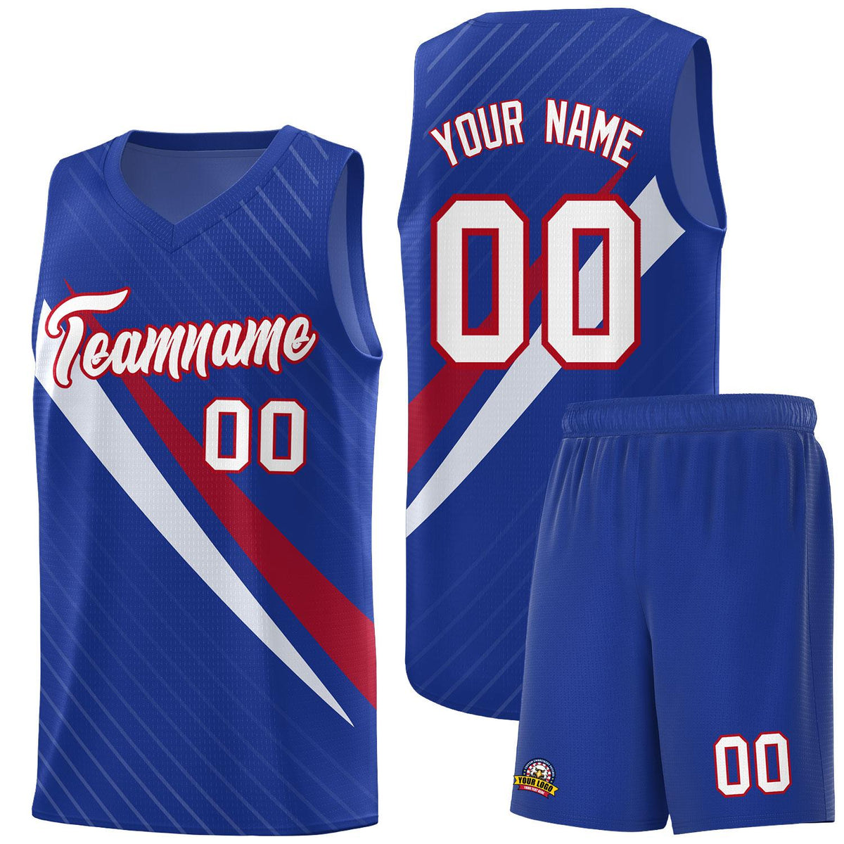 Custom Royal Diagonal Pinstripe Pattern Color Block Sports Uniform Basketball Jersey