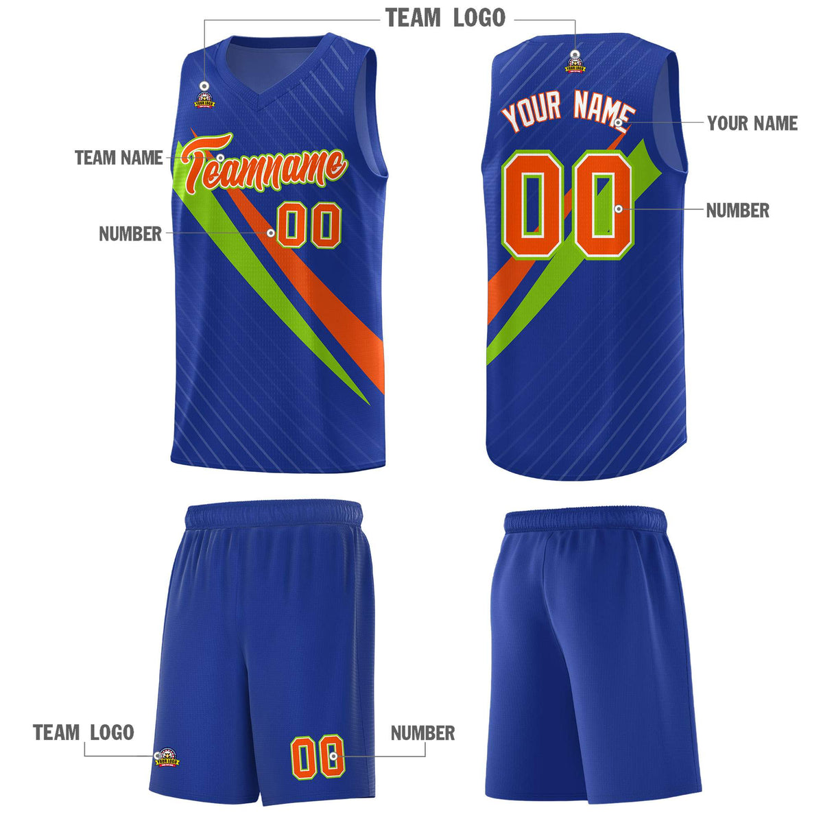 Custom Royal Diagonal Pinstripe Pattern Color Block Sports Uniform Basketball Jersey