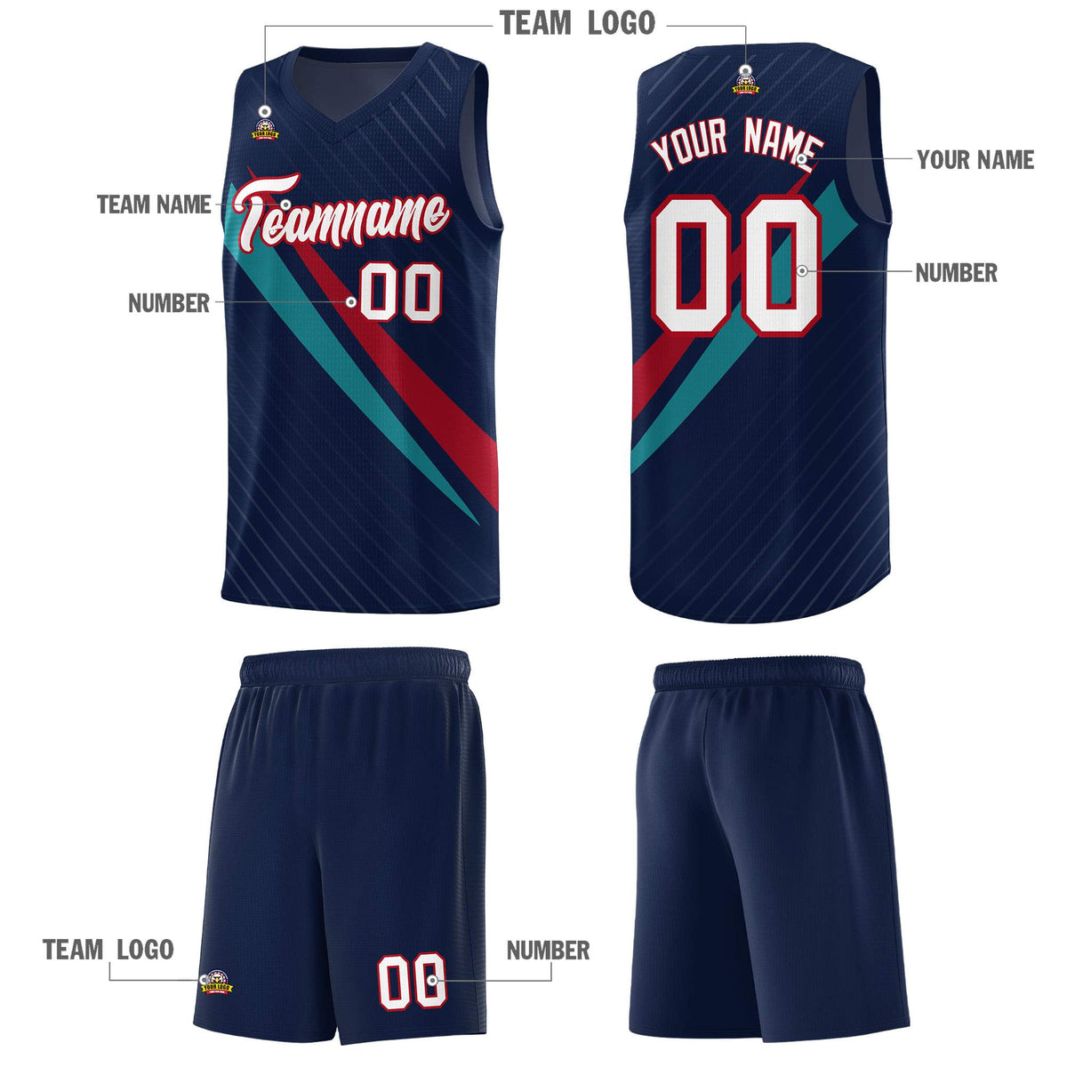 Custom Navy Diagonal Pinstripe Pattern Color Block Sports Uniform Basketball Jersey