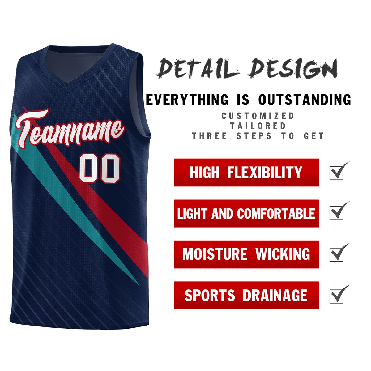 Custom Navy Diagonal Pinstripe Pattern Color Block Sports Uniform Basketball Jersey