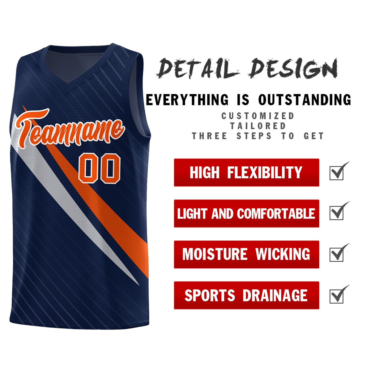 Custom Navy Diagonal Pinstripe Pattern Color Block Sports Uniform Basketball Jersey