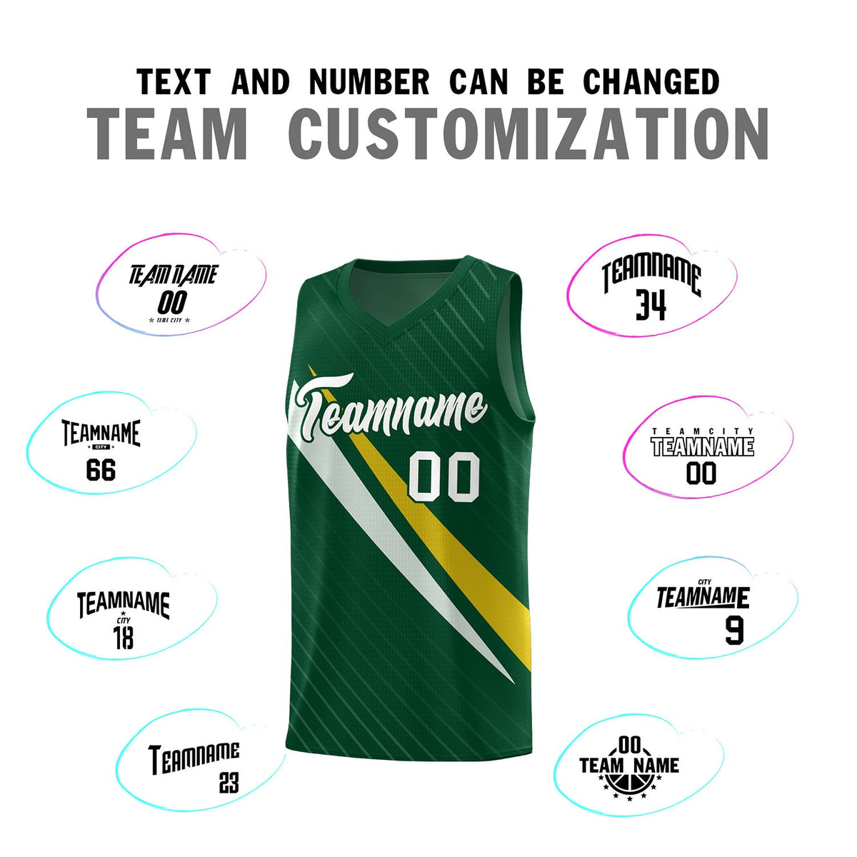 Custom Hunter Green Diagonal Pinstripe Pattern Color Block Sports Uniform Basketball Jersey