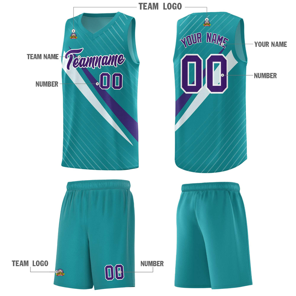 Custom Aqua Diagonal Pinstripe Pattern Color Block Sports Uniform Basketball Jersey