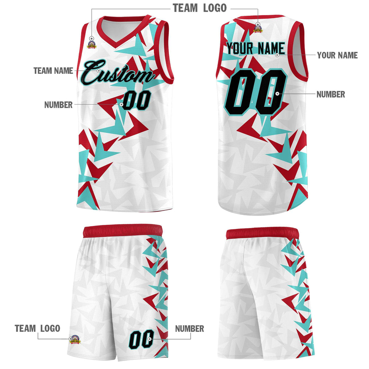 Custom White Boomerang Pattern Sets Basketball Jersey