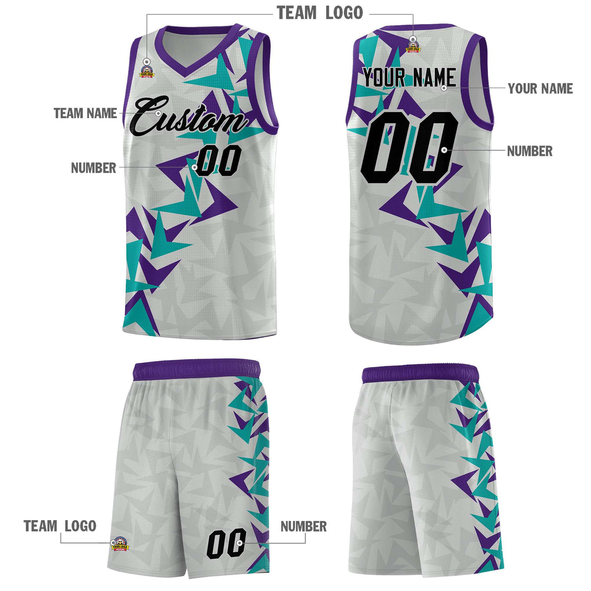 Custom Gray Boomerang Pattern Sets Basketball Jersey