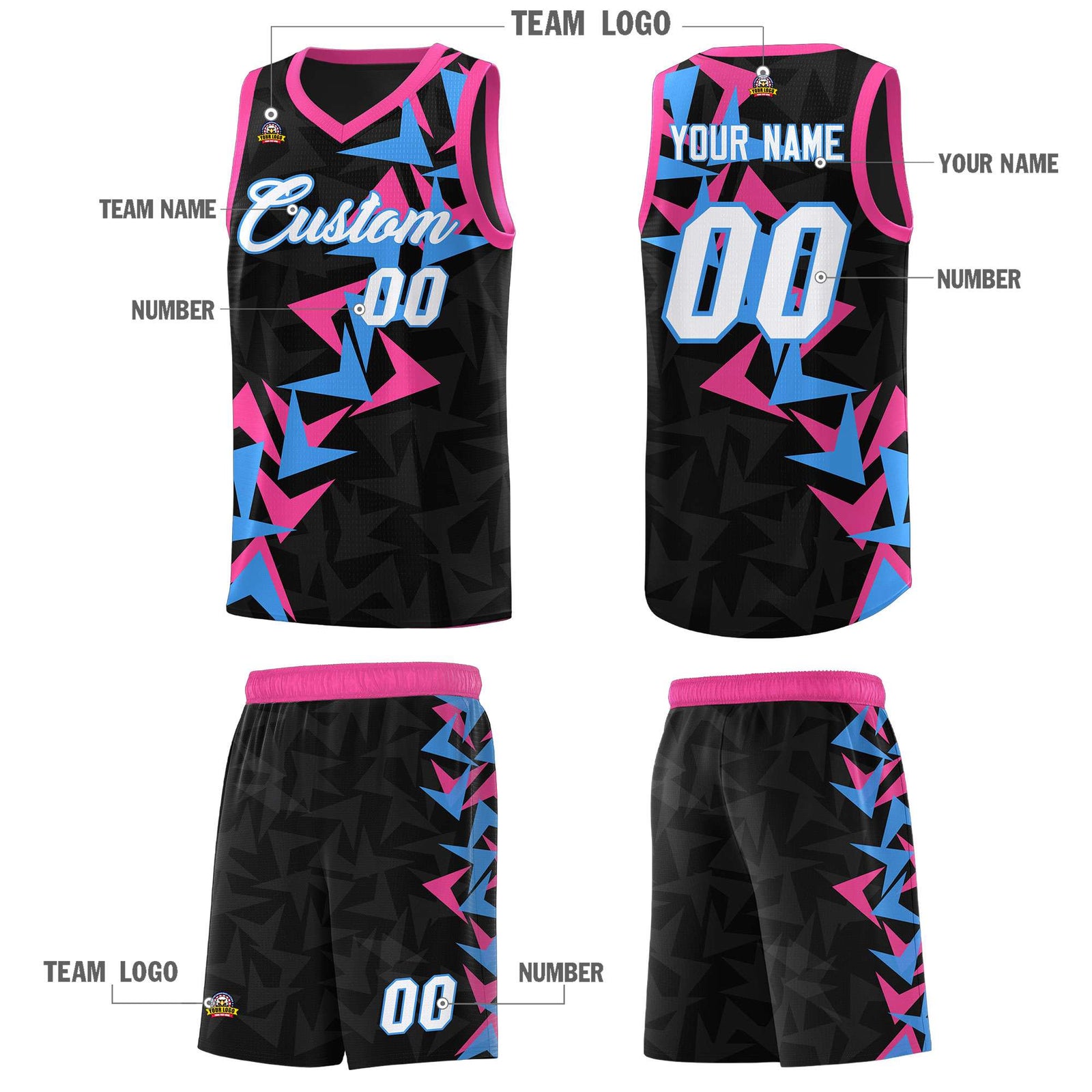 Custom Black Boomerang Pattern Sets Basketball Jersey