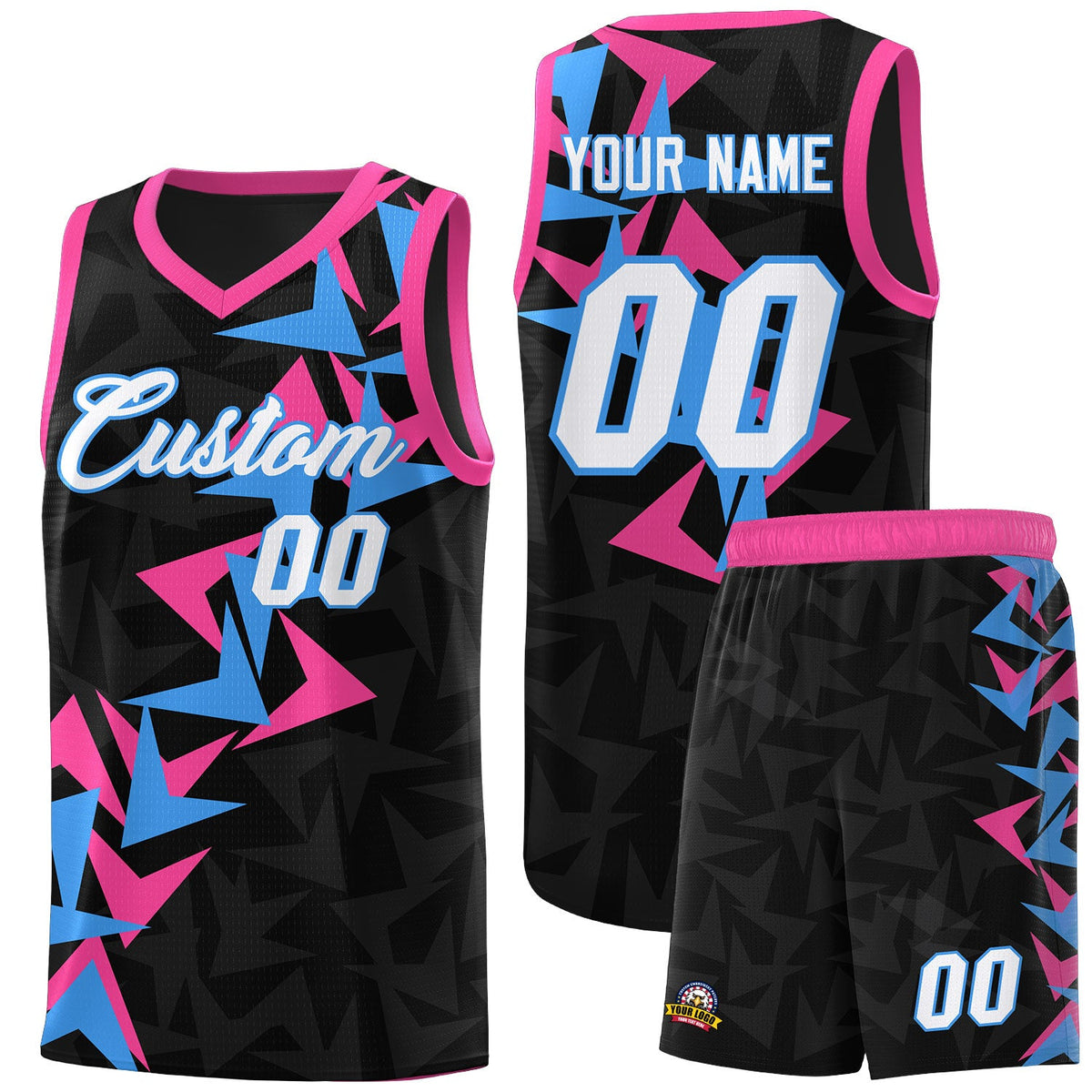 Custom Black Boomerang Pattern Sets Basketball Jersey