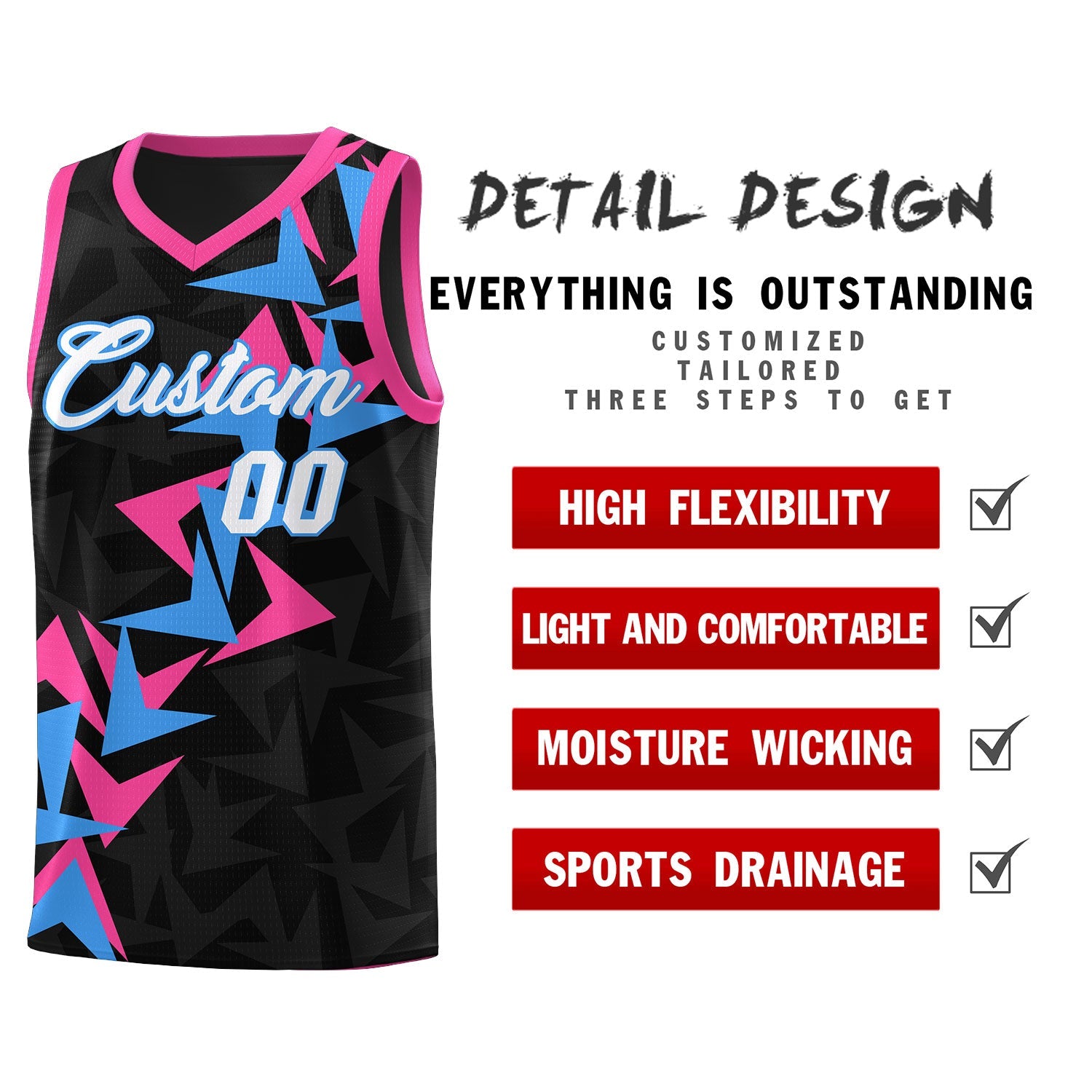 Custom Black Boomerang Pattern Sets Basketball Jersey