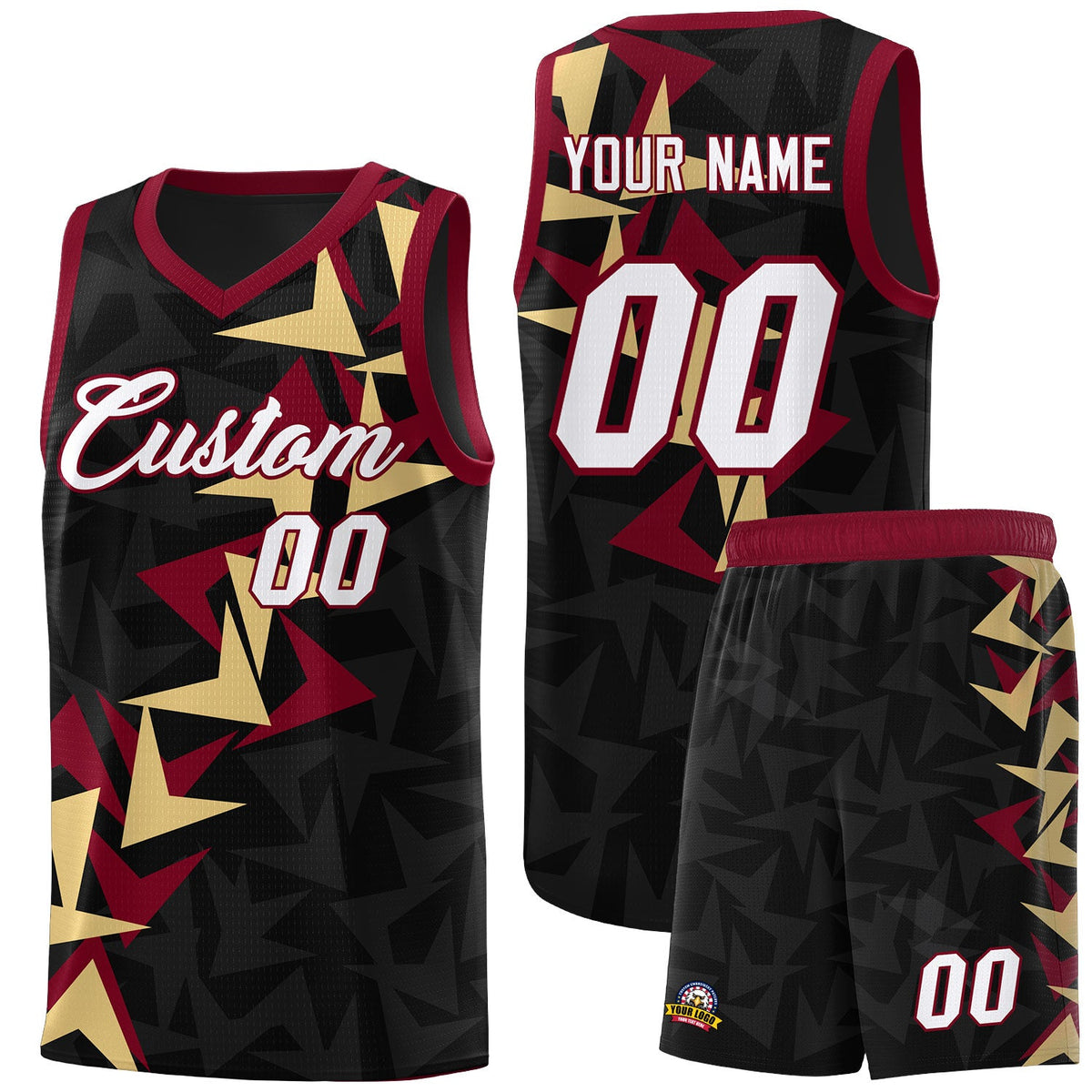 Custom Black Boomerang Pattern Sets Basketball Jersey
