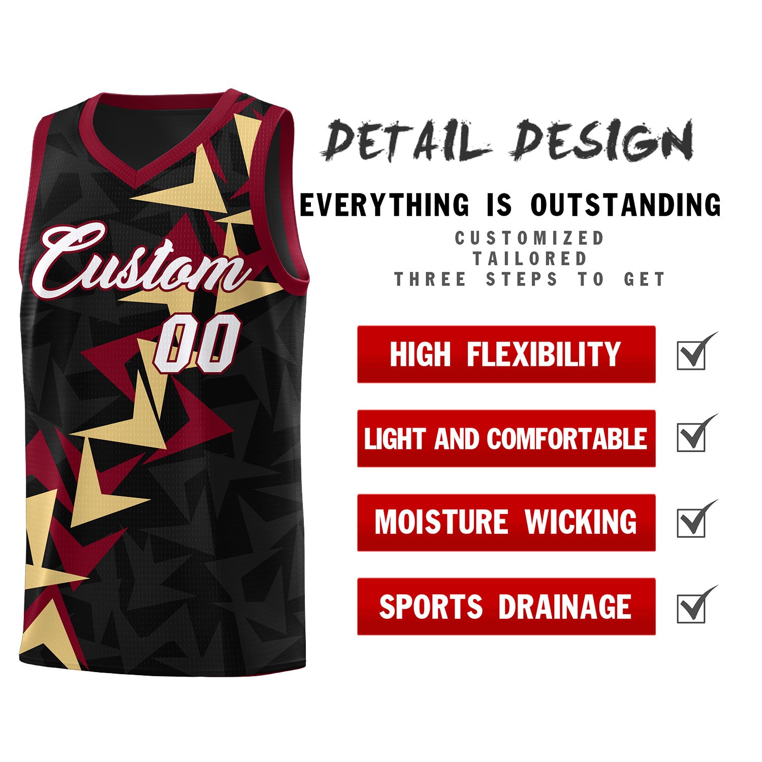 Custom Black Boomerang Pattern Sets Basketball Jersey