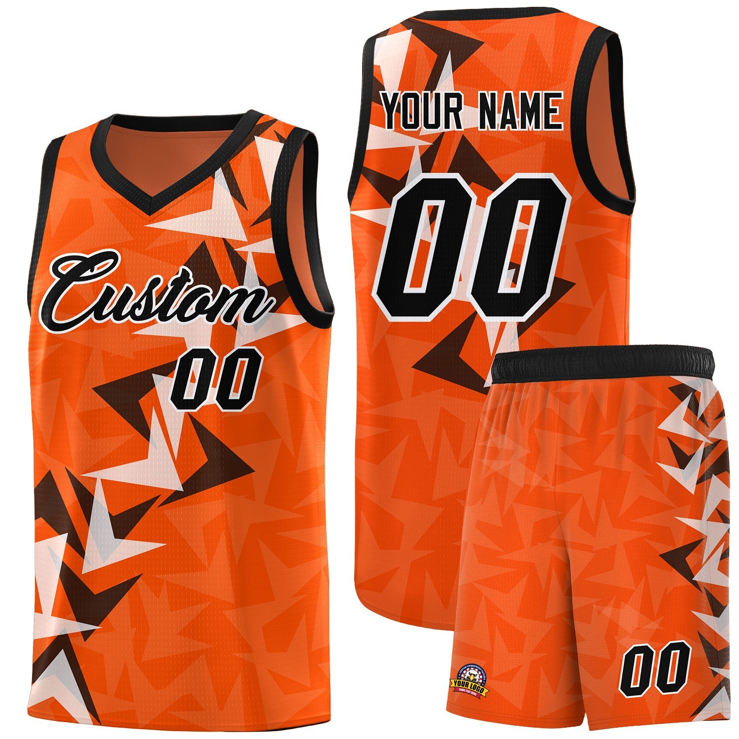 Custom Orange Boomerang Pattern Sets Basketball Jersey