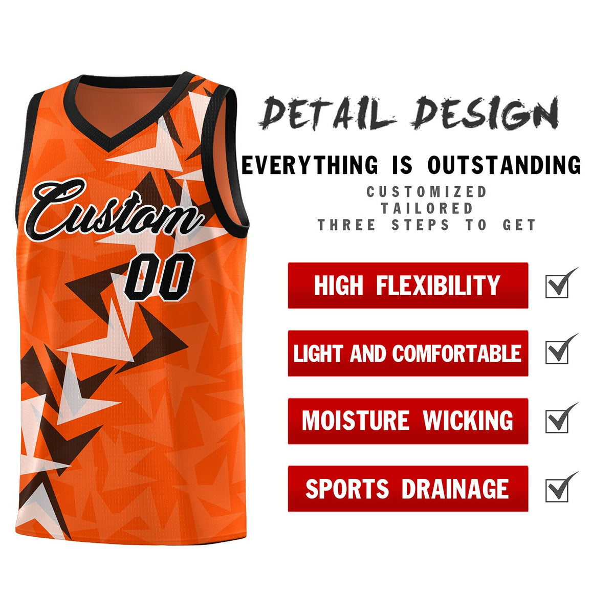 Custom Orange Boomerang Pattern Sets Basketball Jersey