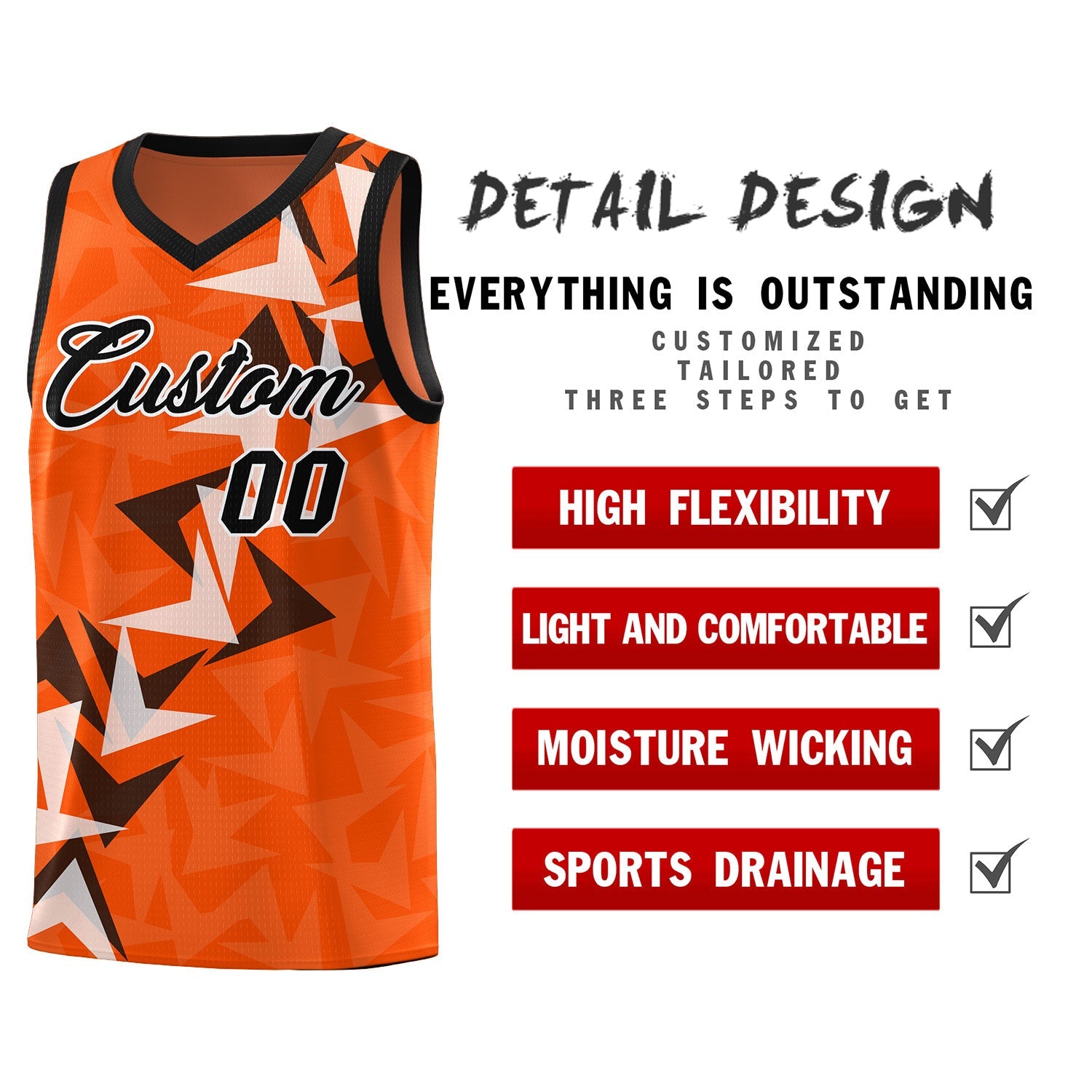 Custom Orange Boomerang Pattern Sets Basketball Jersey