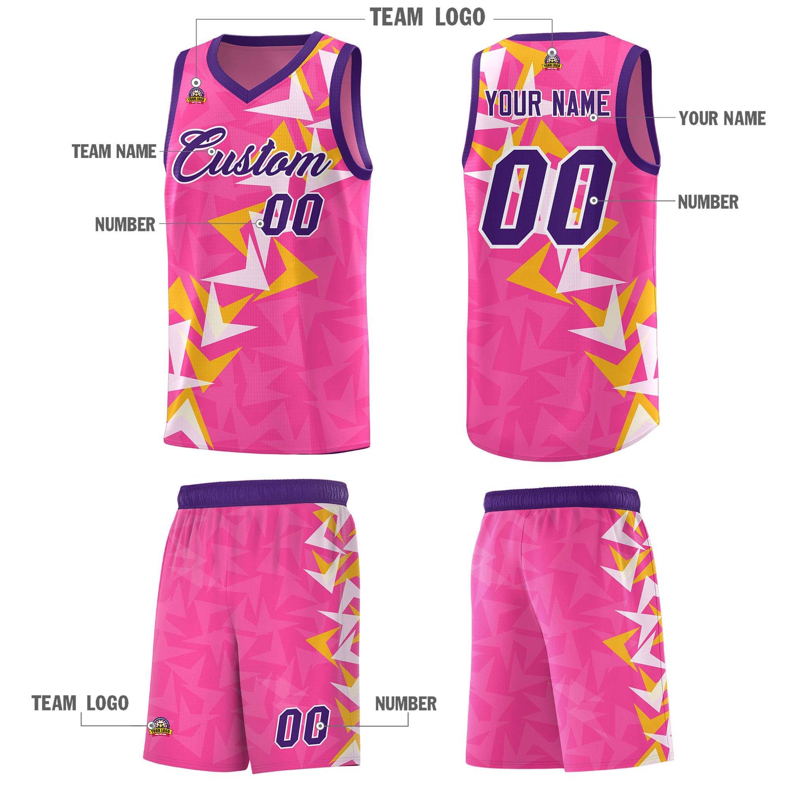 Custom Pink Boomerang Pattern Sets Basketball Jersey