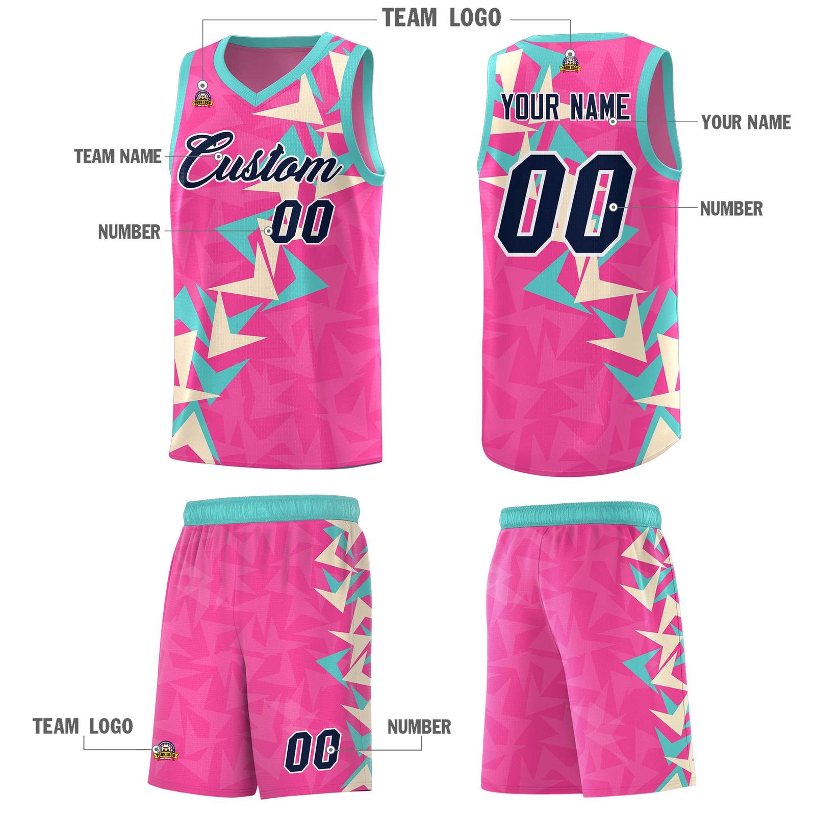 Custom Pink Boomerang Pattern Sets Basketball Jersey