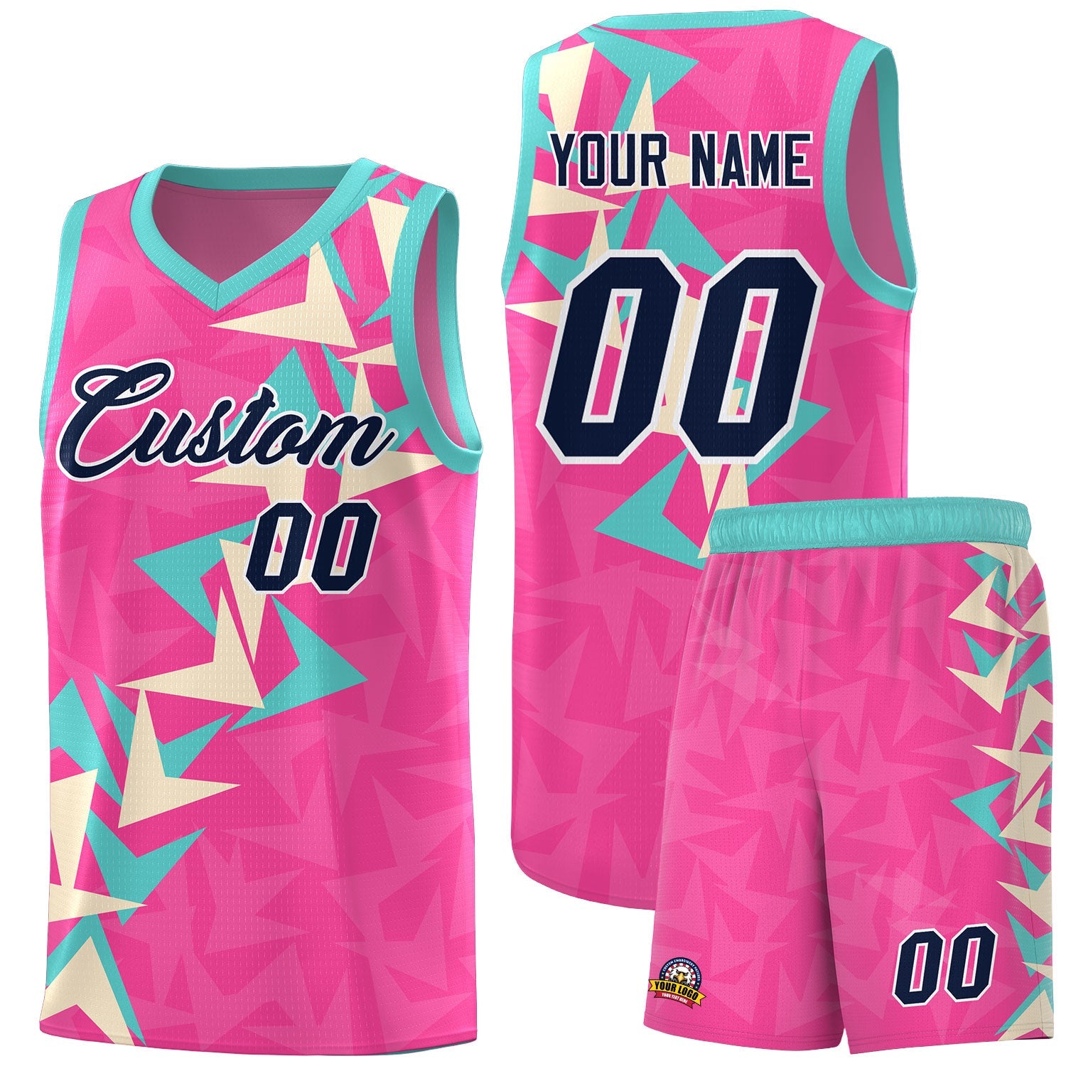 Custom Pink Boomerang Pattern Sets Basketball Jersey