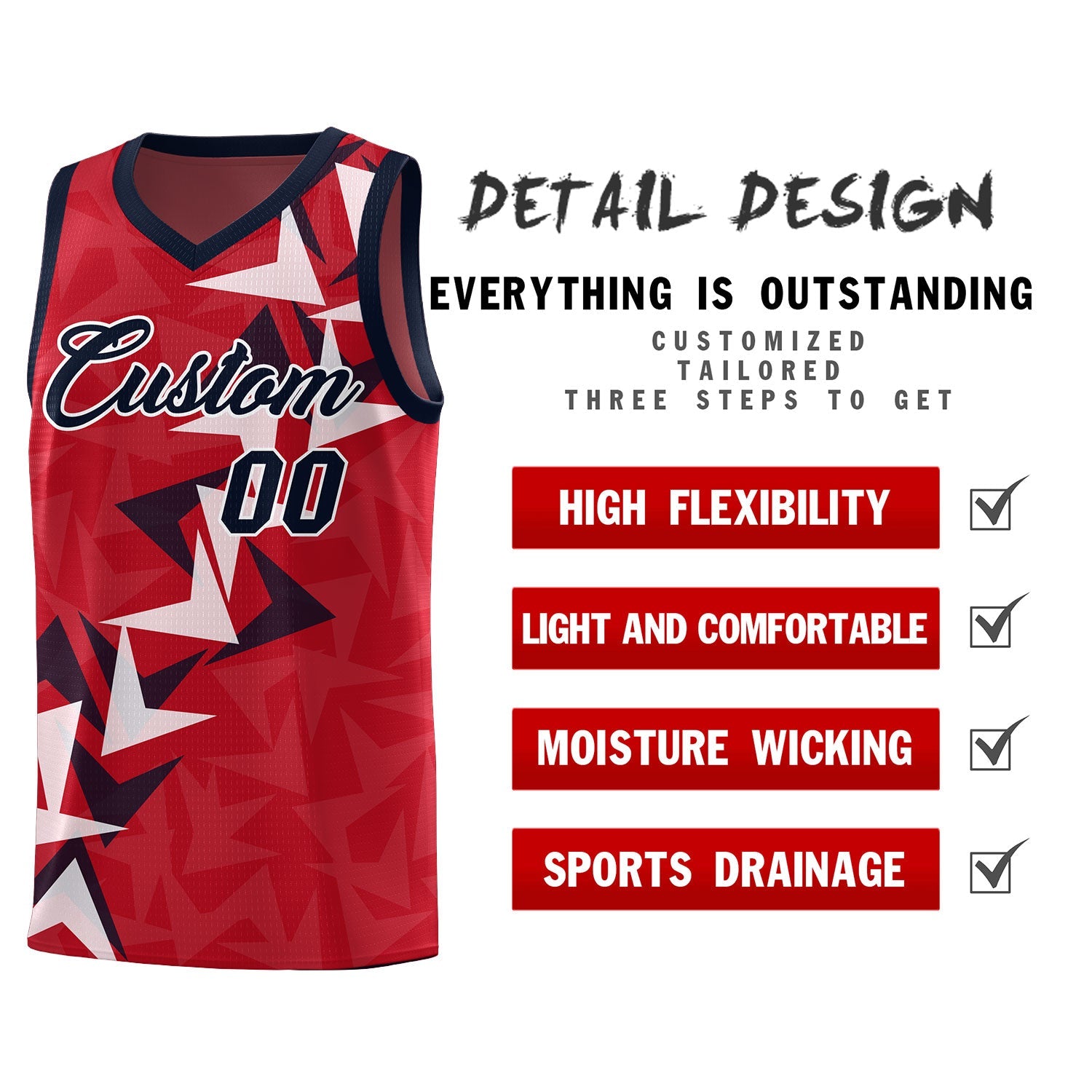 Custom Red Boomerang Pattern Sets Basketball Jersey