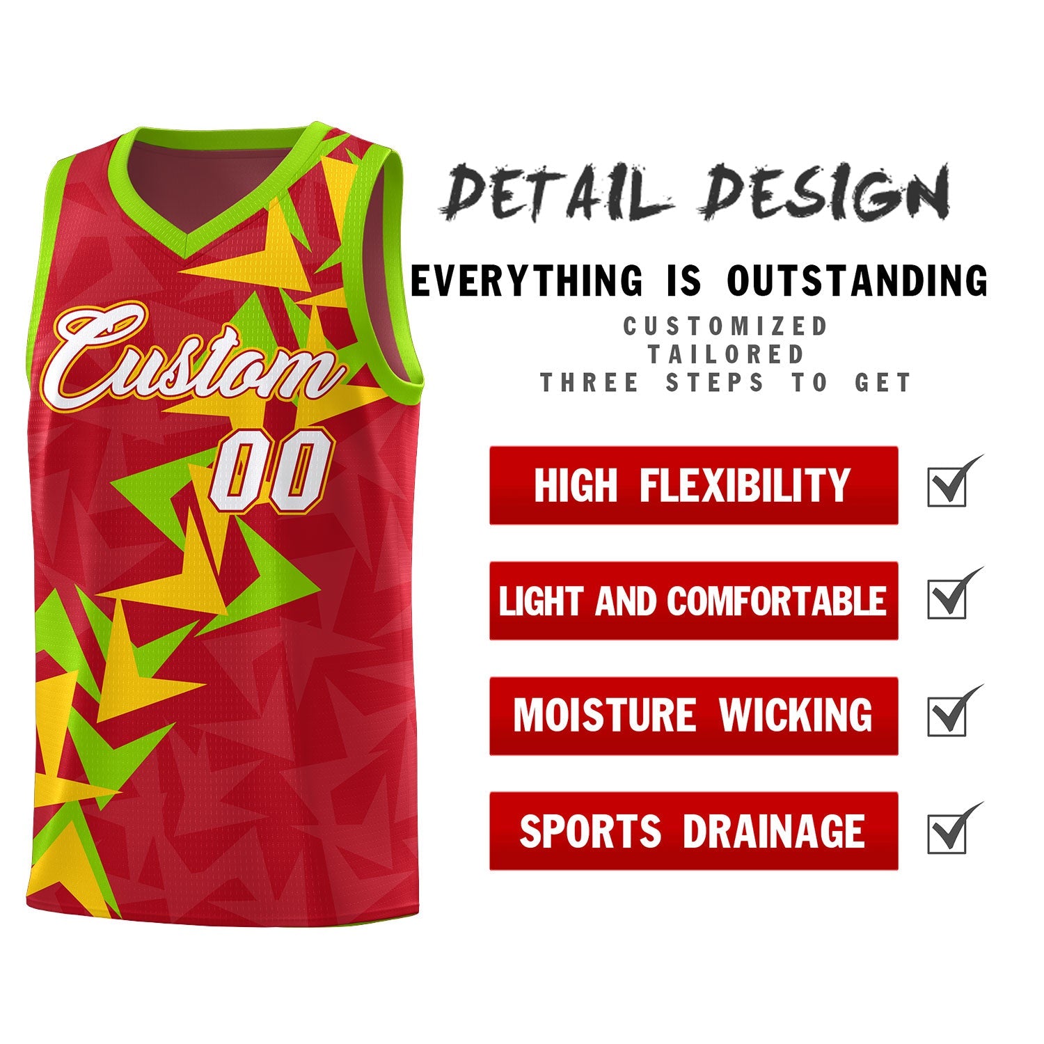 Custom Red Boomerang Pattern Sets Basketball Jersey