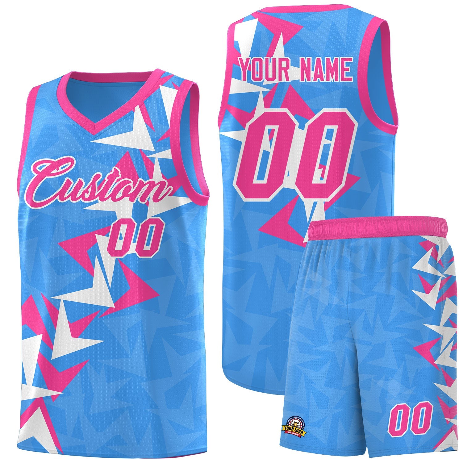 Custom Light Blue Boomerang Pattern Sets Basketball Jersey