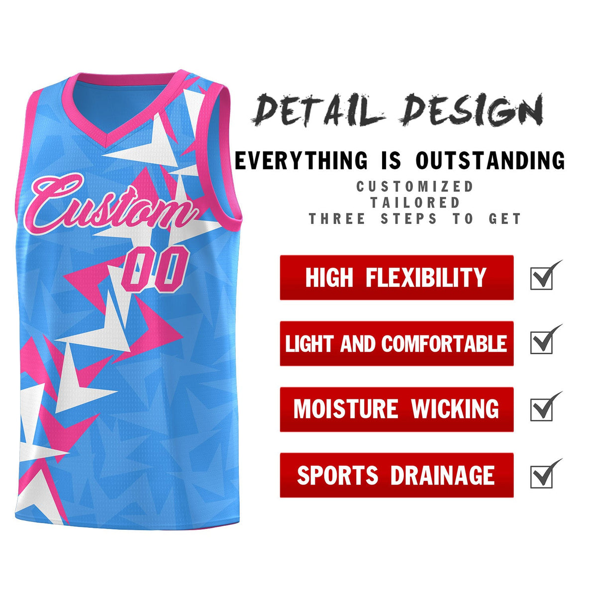 Custom Light Blue Boomerang Pattern Sets Basketball Jersey