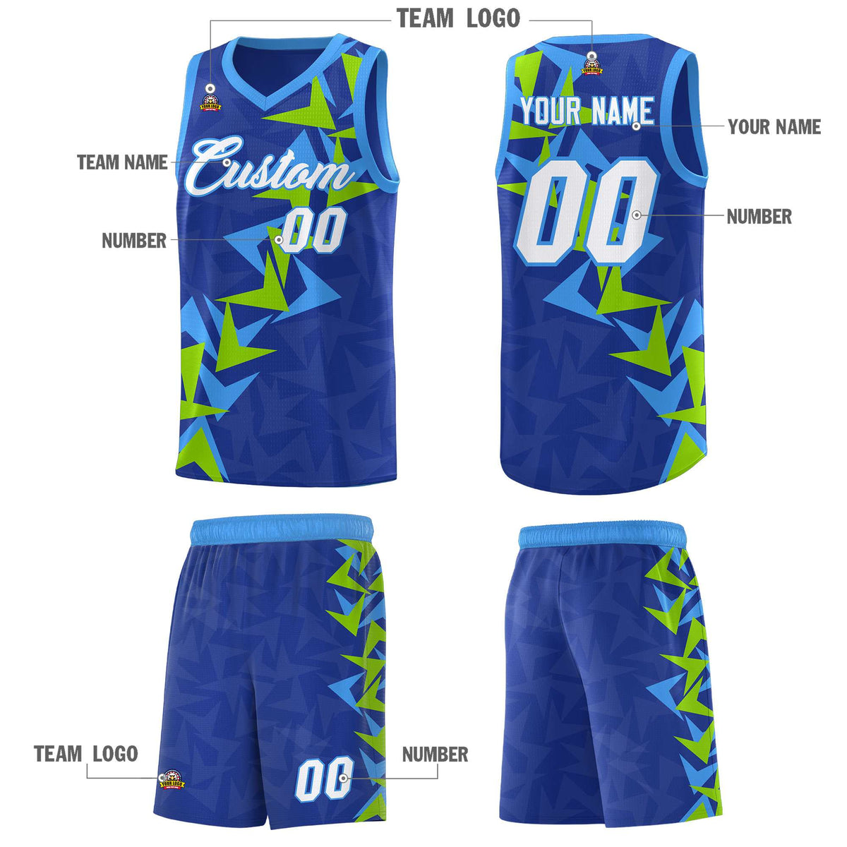 Custom Royal Boomerang Pattern Sets Basketball Jersey