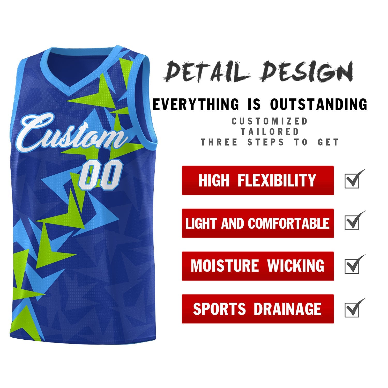 Custom Royal Boomerang Pattern Sets Basketball Jersey