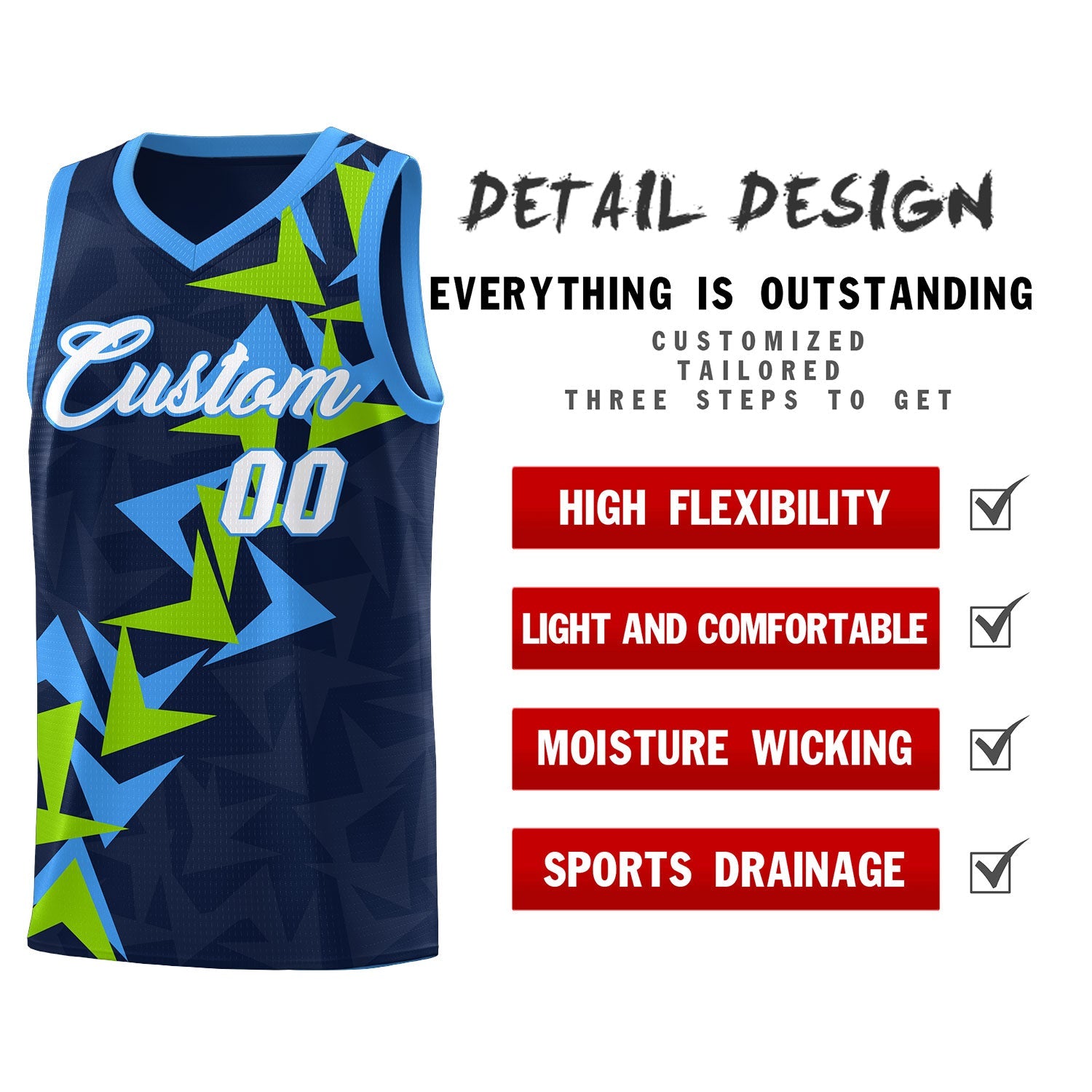 Custom Navy Boomerang Pattern Sets Basketball Jersey