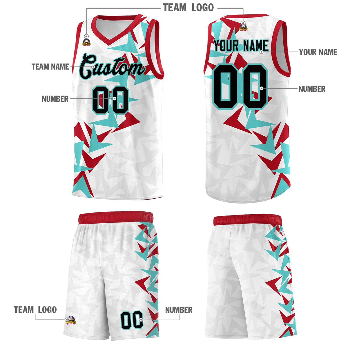 Custom White Boomerang Pattern Sets Basketball Jersey