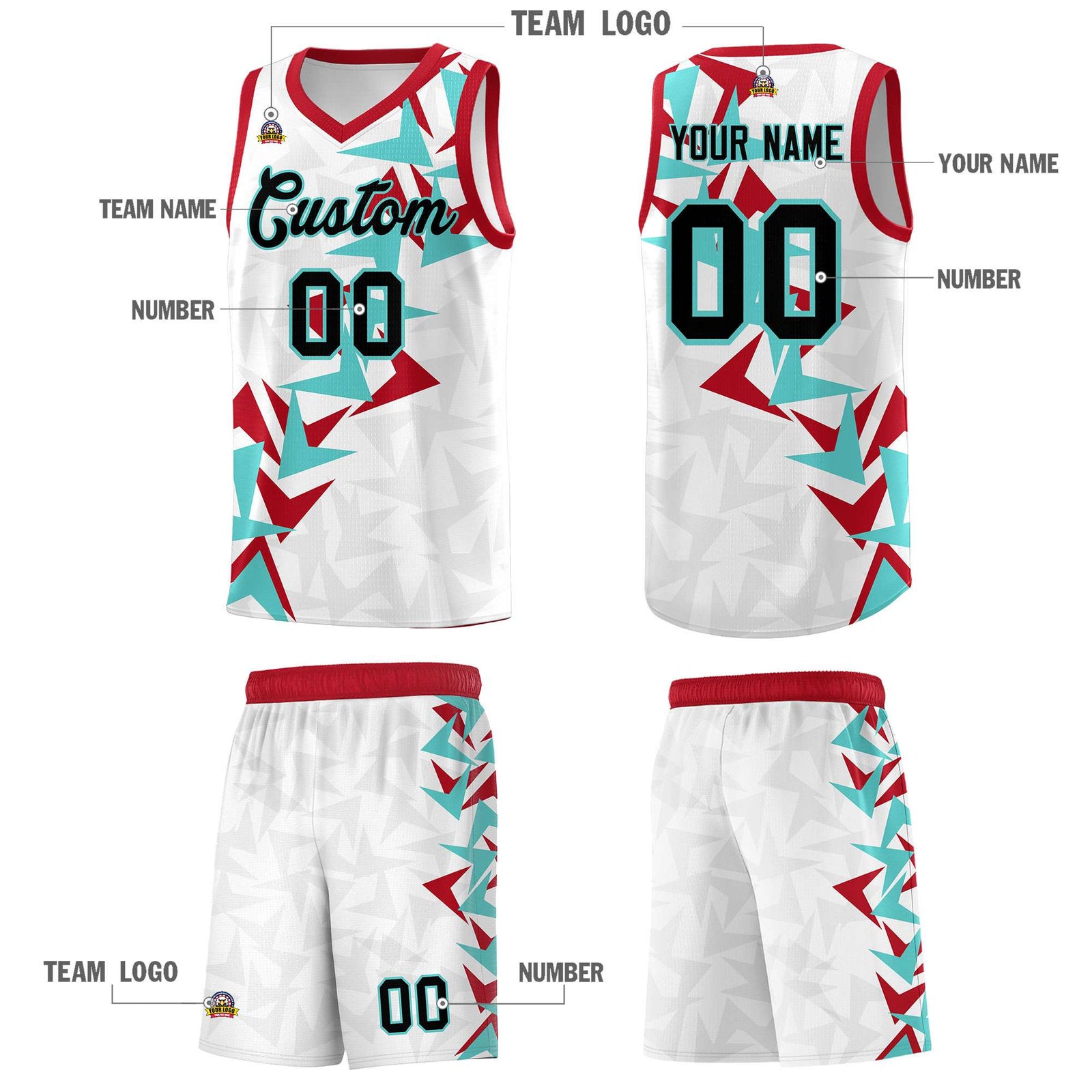 Custom White Boomerang Pattern Sets Basketball Jersey