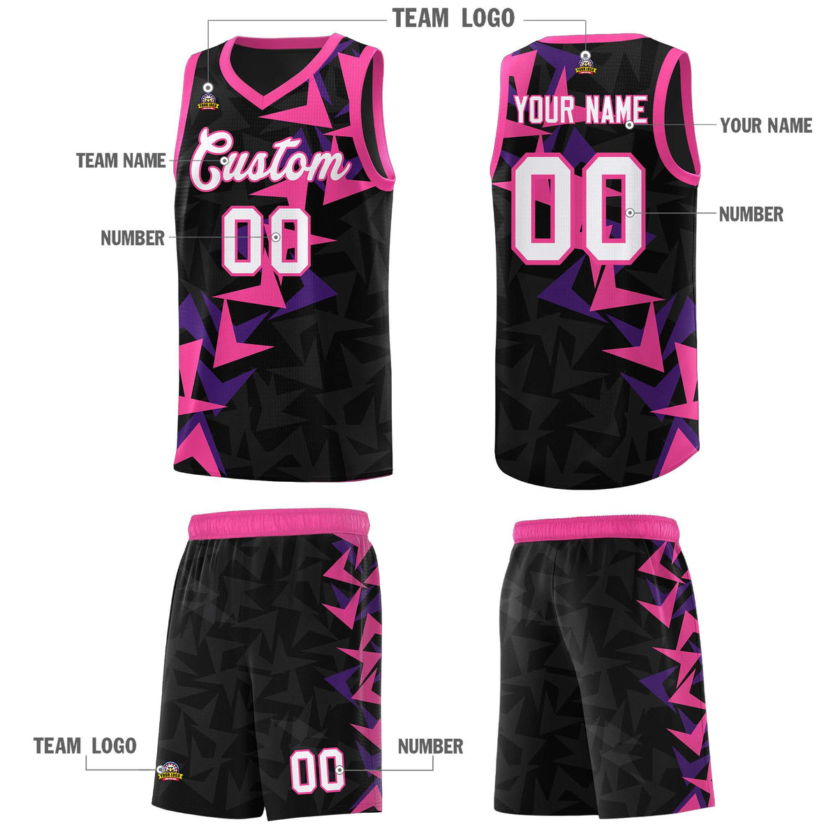Custom Black Boomerang Pattern Sets Basketball Jersey