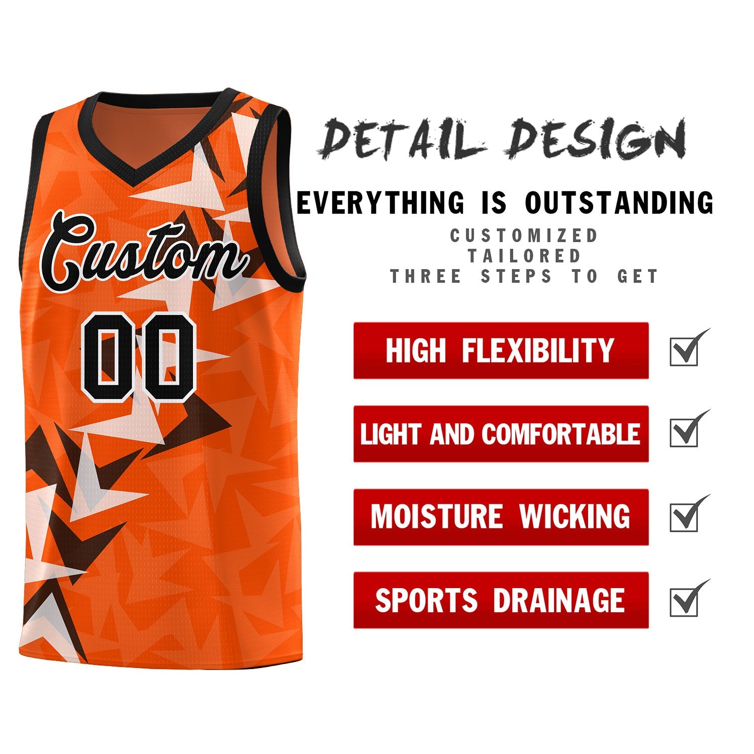 Custom Orange Boomerang Pattern Sets Basketball Jersey