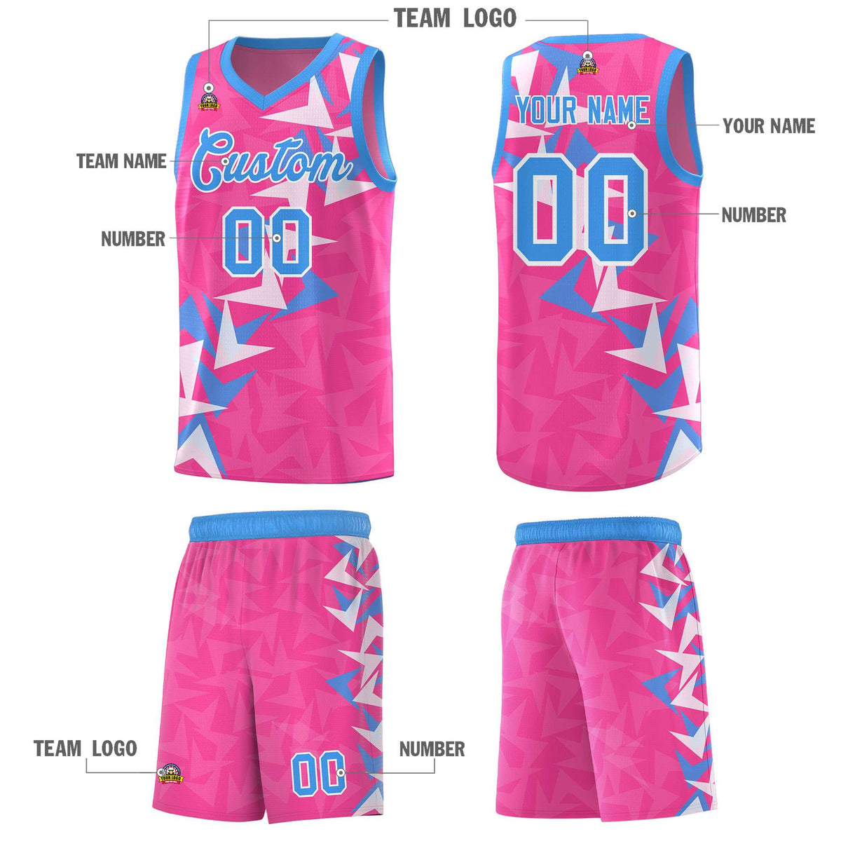 Custom Pink Boomerang Pattern Sets Basketball Jersey