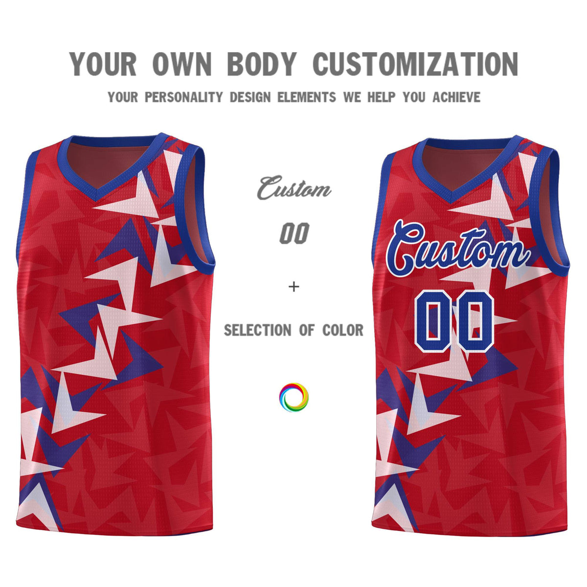 Custom Red Boomerang Pattern Sets Basketball Jersey