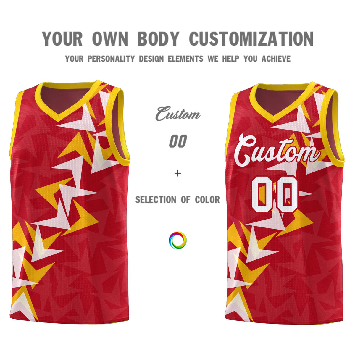 Custom Red Boomerang Pattern Sets Basketball Jersey