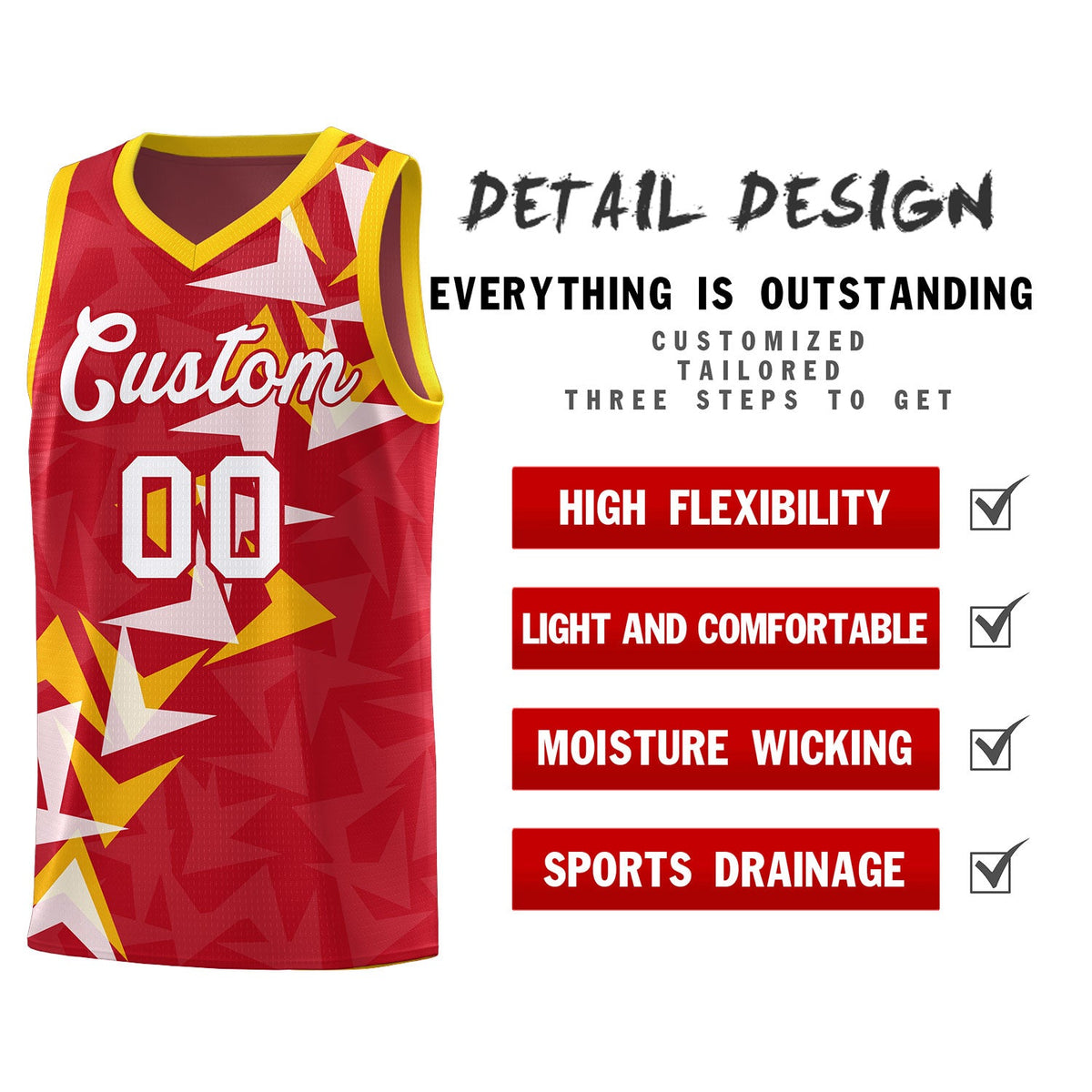 Custom Red Boomerang Pattern Sets Basketball Jersey