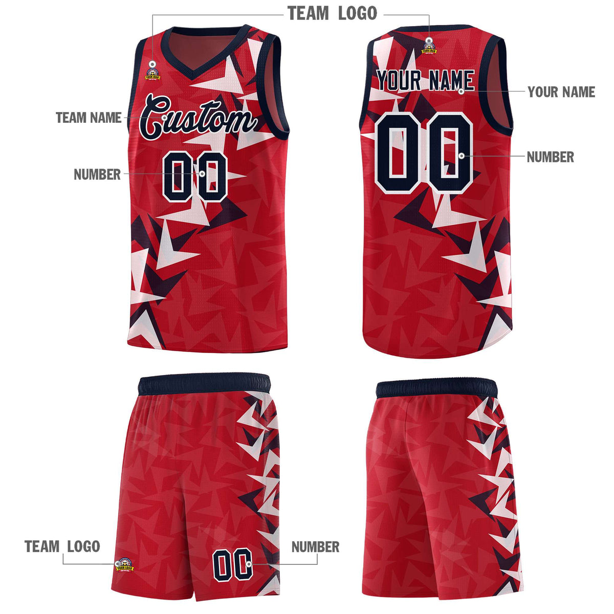 Custom Red Boomerang Pattern Sets Basketball Jersey