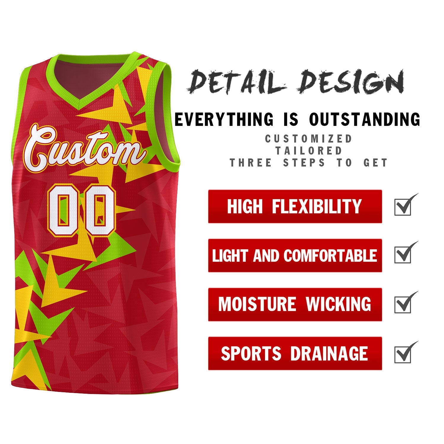 Custom Red Boomerang Pattern Sets Basketball Jersey