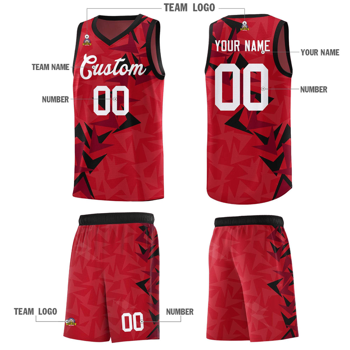 Custom Red Boomerang Pattern Sets Basketball Jersey