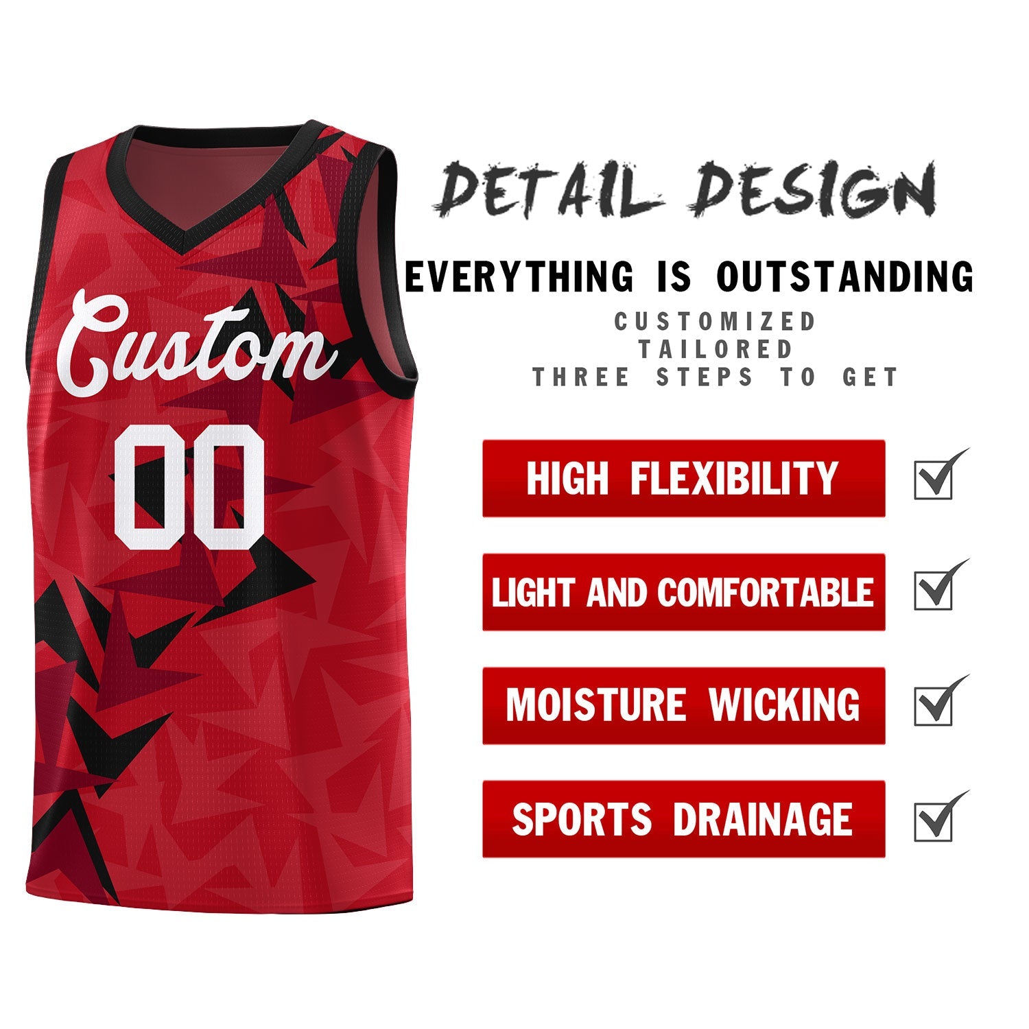 Custom Red Boomerang Pattern Sets Basketball Jersey