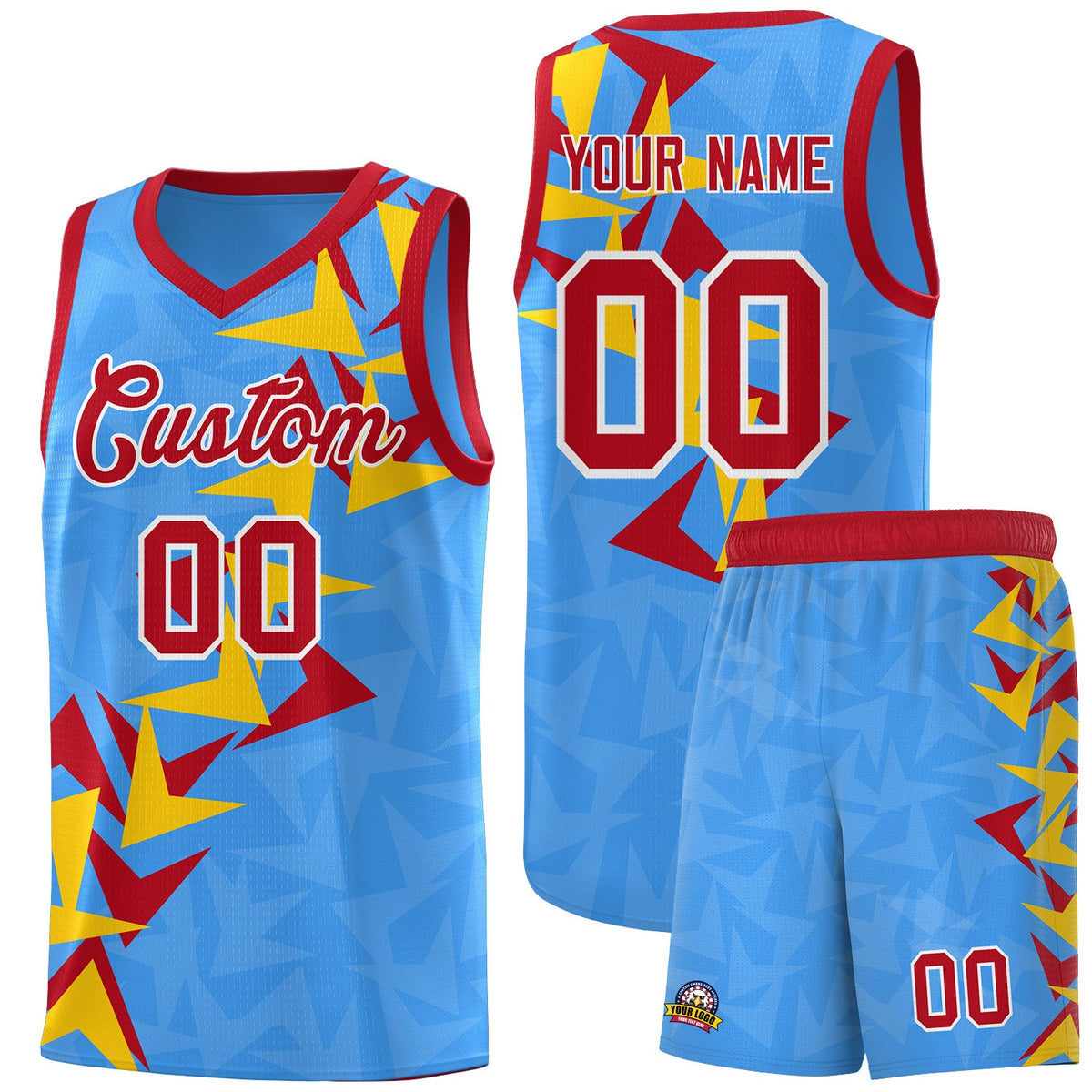 Custom Light Blue Boomerang Pattern Sets Basketball Jersey