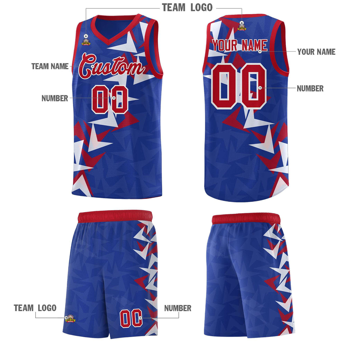Custom Royal Boomerang Pattern Sets Basketball Jersey