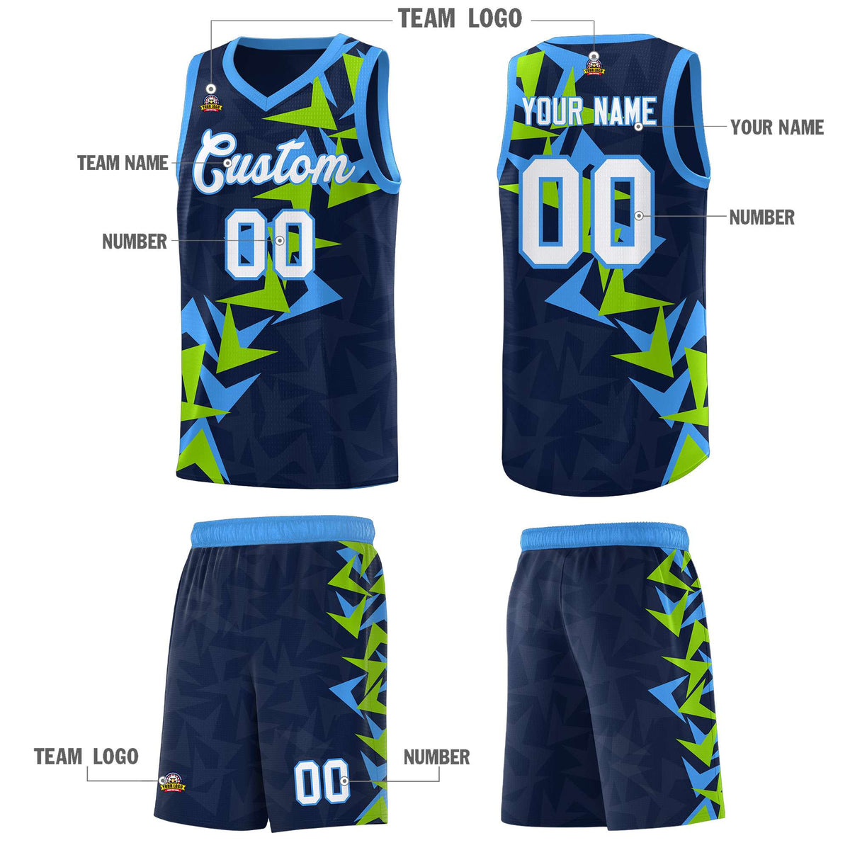 Custom Navy Boomerang Pattern Sets Basketball Jersey