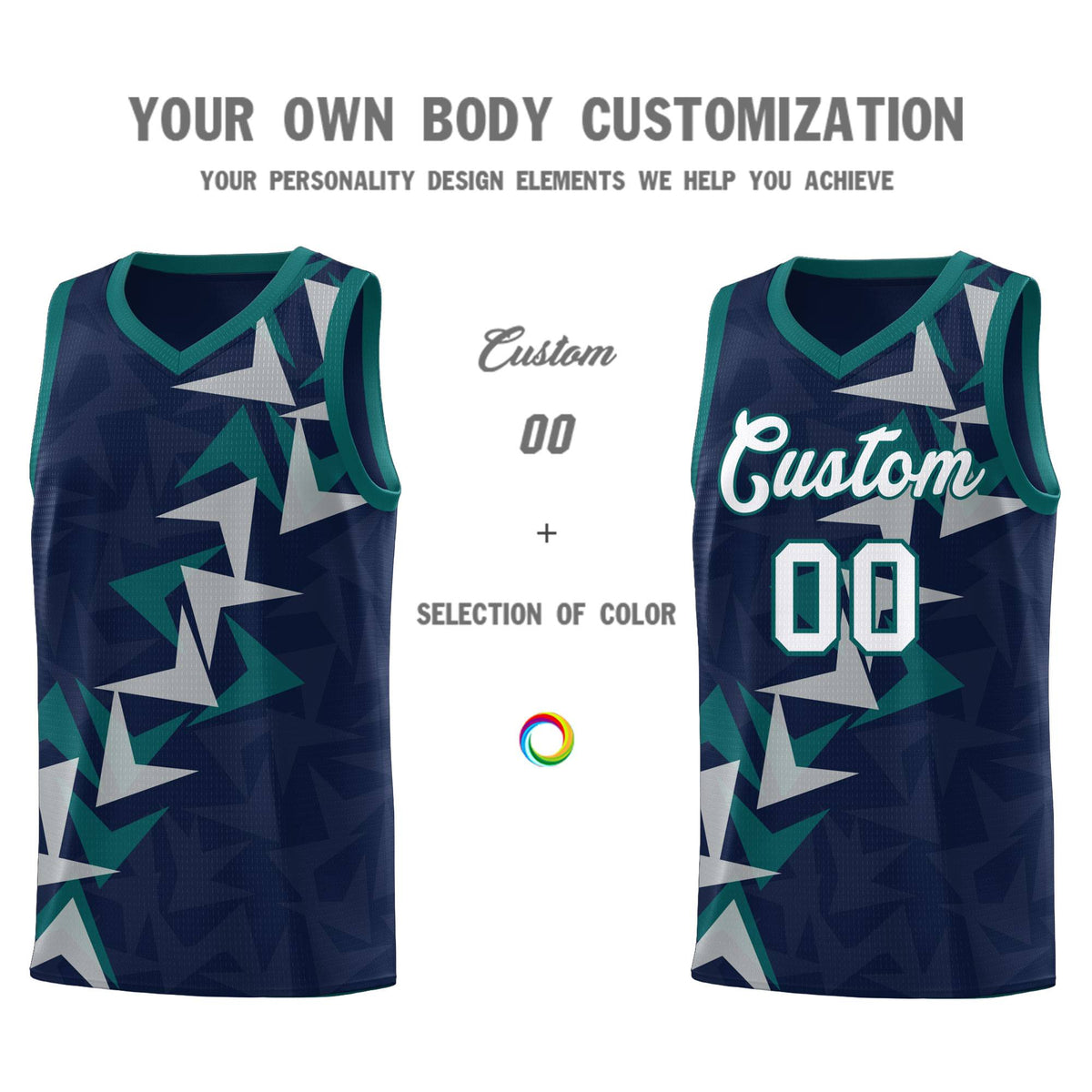 Custom Navy Boomerang Pattern Sets Basketball Jersey