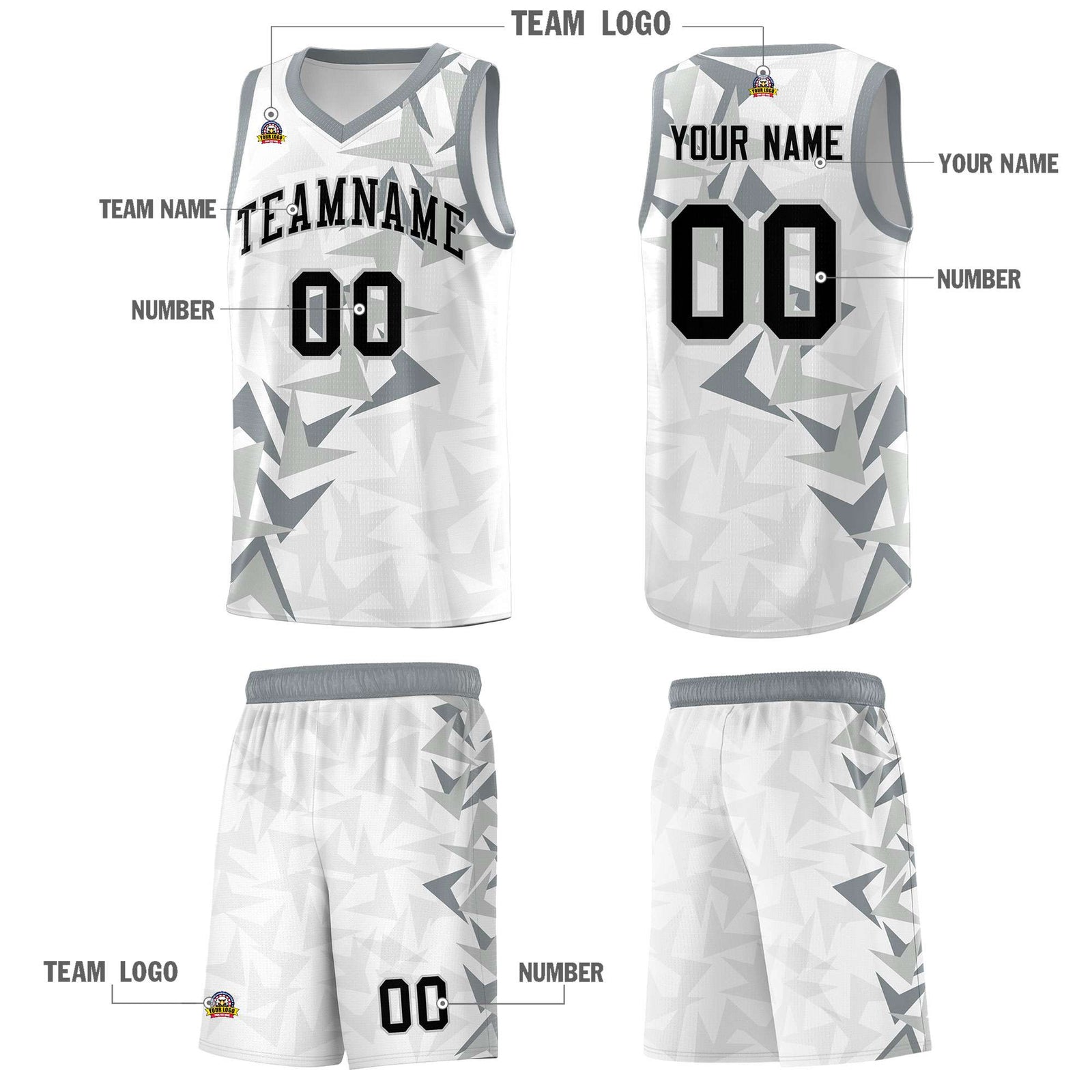 Custom White Boomerang Pattern Sets Basketball Jersey