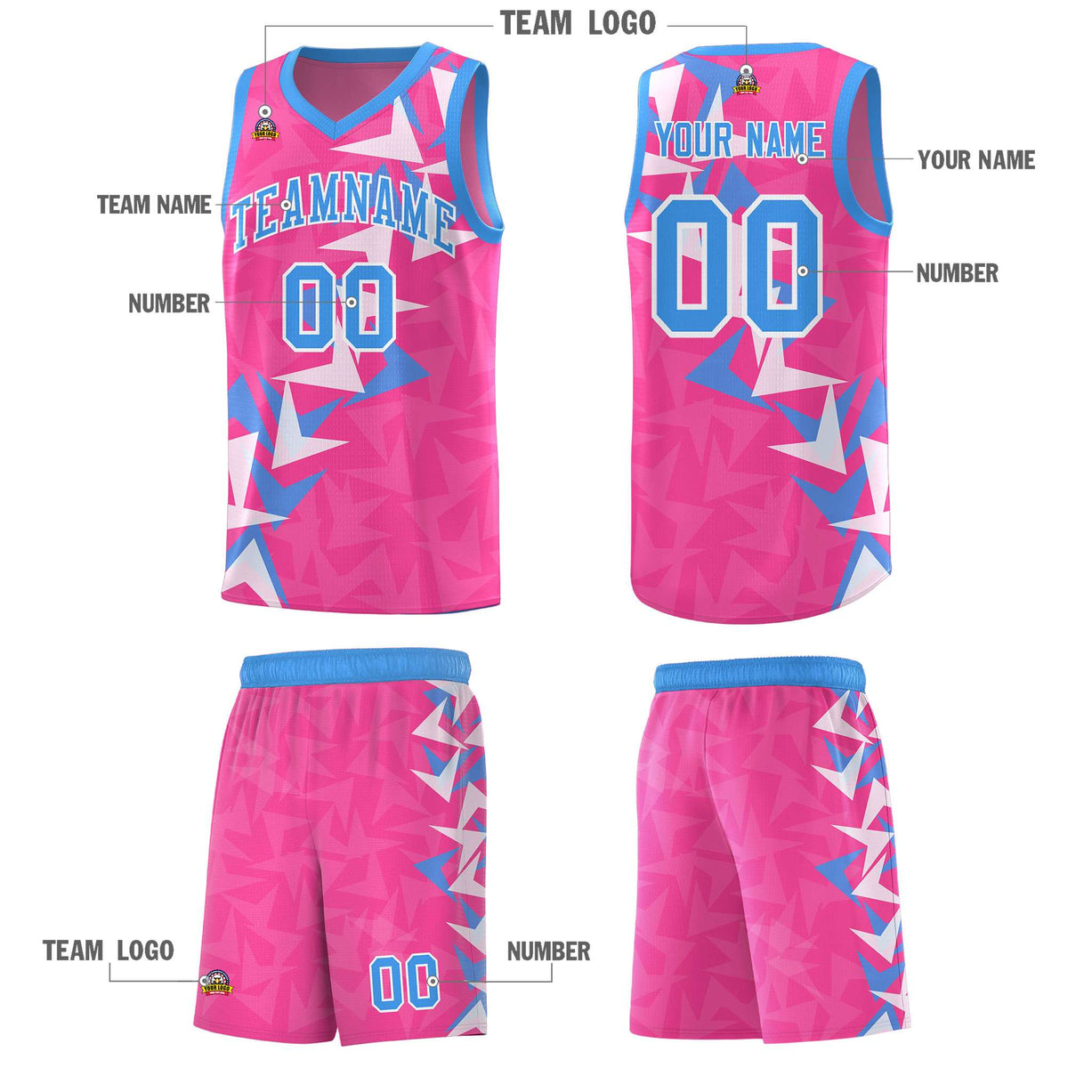 Custom Pink Boomerang Pattern Sets Basketball Jersey