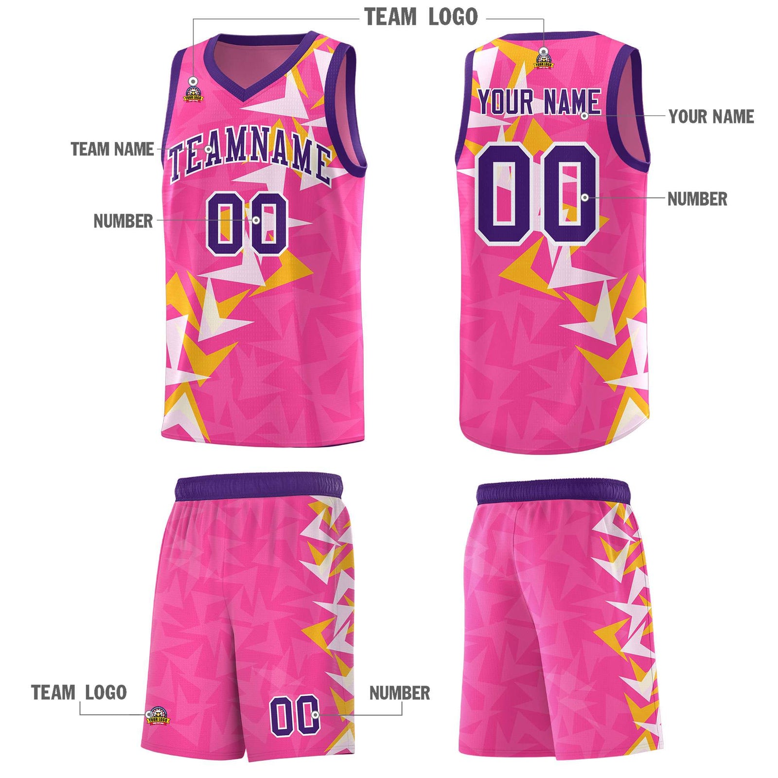 Custom Pink Boomerang Pattern Sets Basketball Jersey